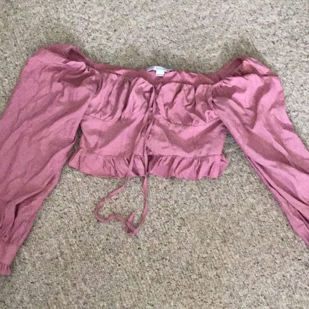 Hyfve Corset Style Mauve Crop Balloon Sleeve Blouse size large